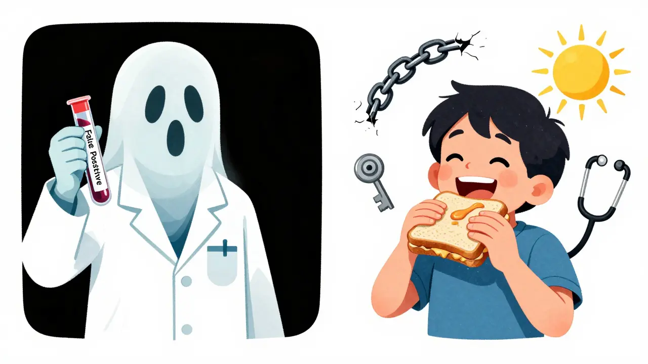 Child liberated from false allergy diagnosis, eating peanut butter with joy and freedom.