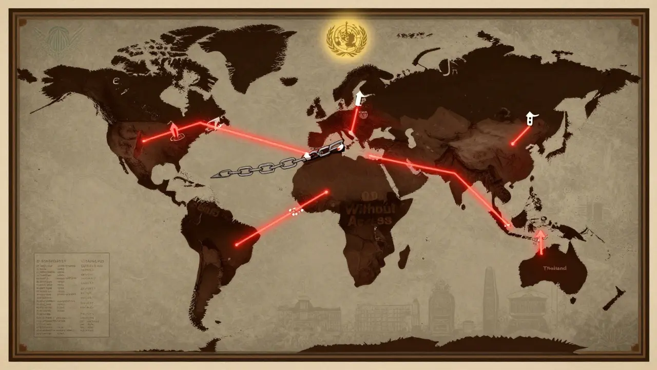 A global map shows life-saving medicines reaching underserved regions.