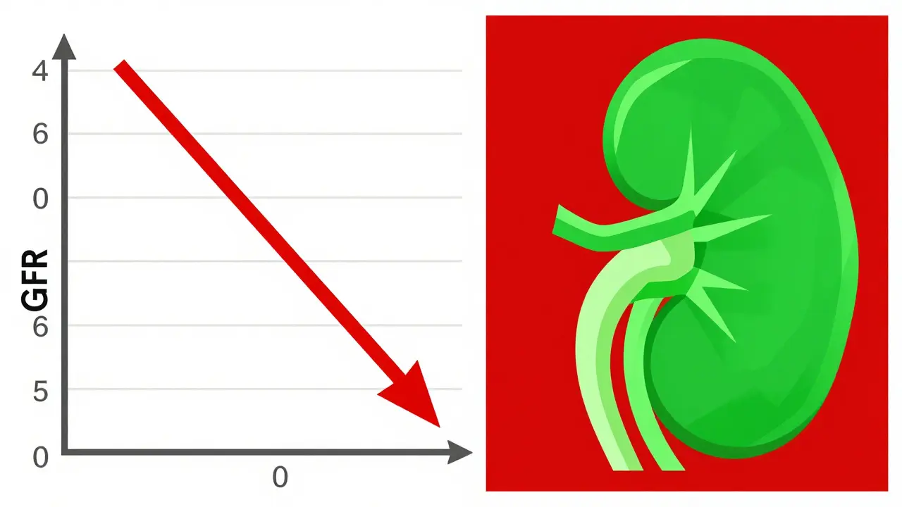 Split image of low eGFR graph from creatine vs healthy kidney