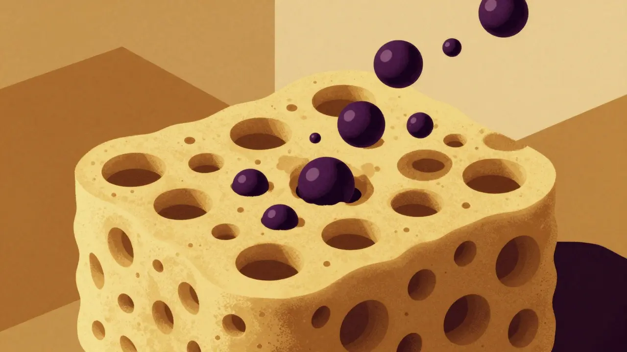 Abstract golden sponge absorbing dark particles representing drug reversal.