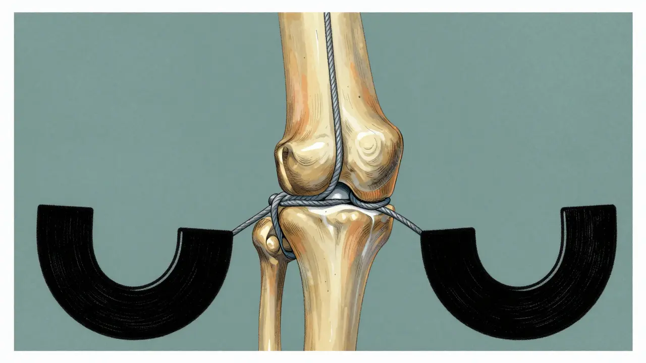 Abstract graphic representation of the ACL ligament and C-shaped meniscus cartilage.