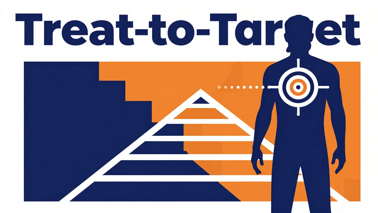 Conceptual poster of a human silhouette with a target on a joint, symbolizing treatment goals.