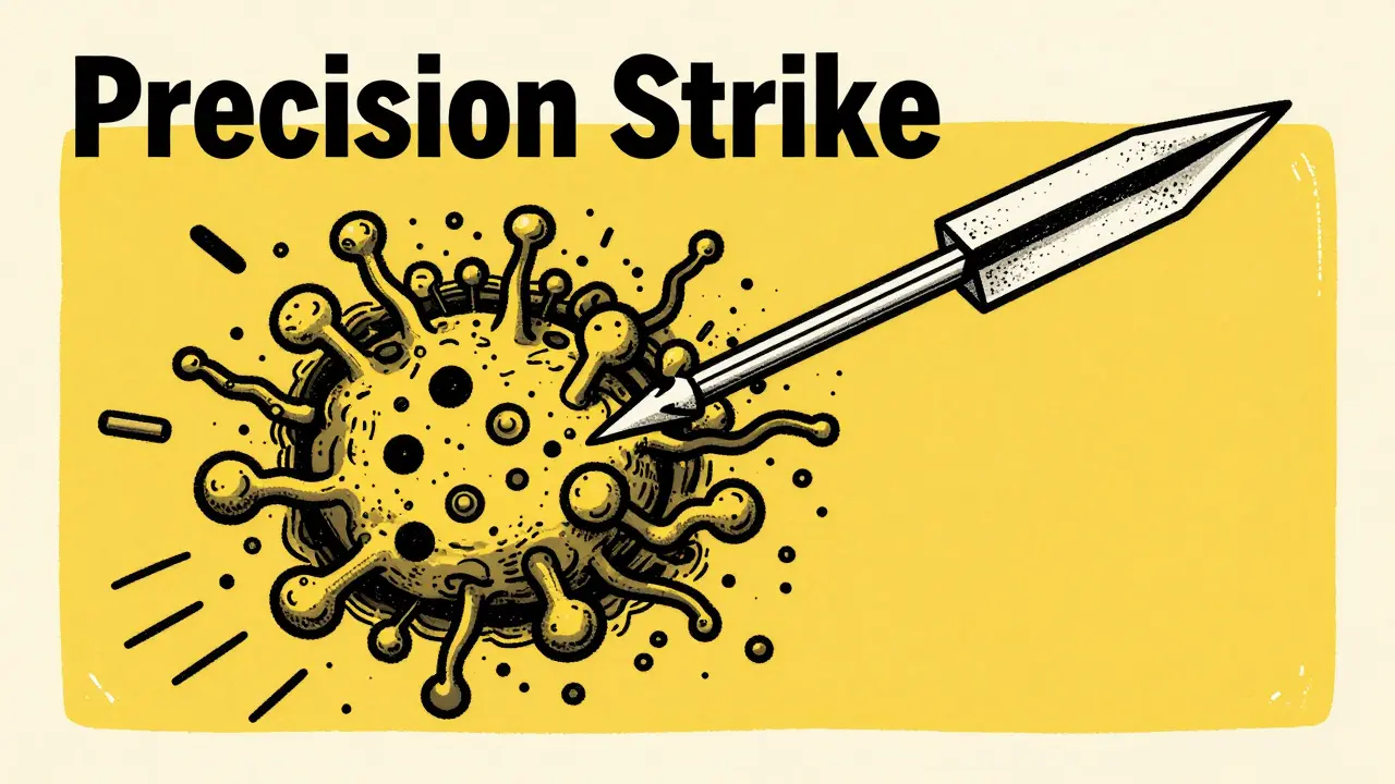 Stylized graphic of a precision arrow piercing a cloud of inflammation.